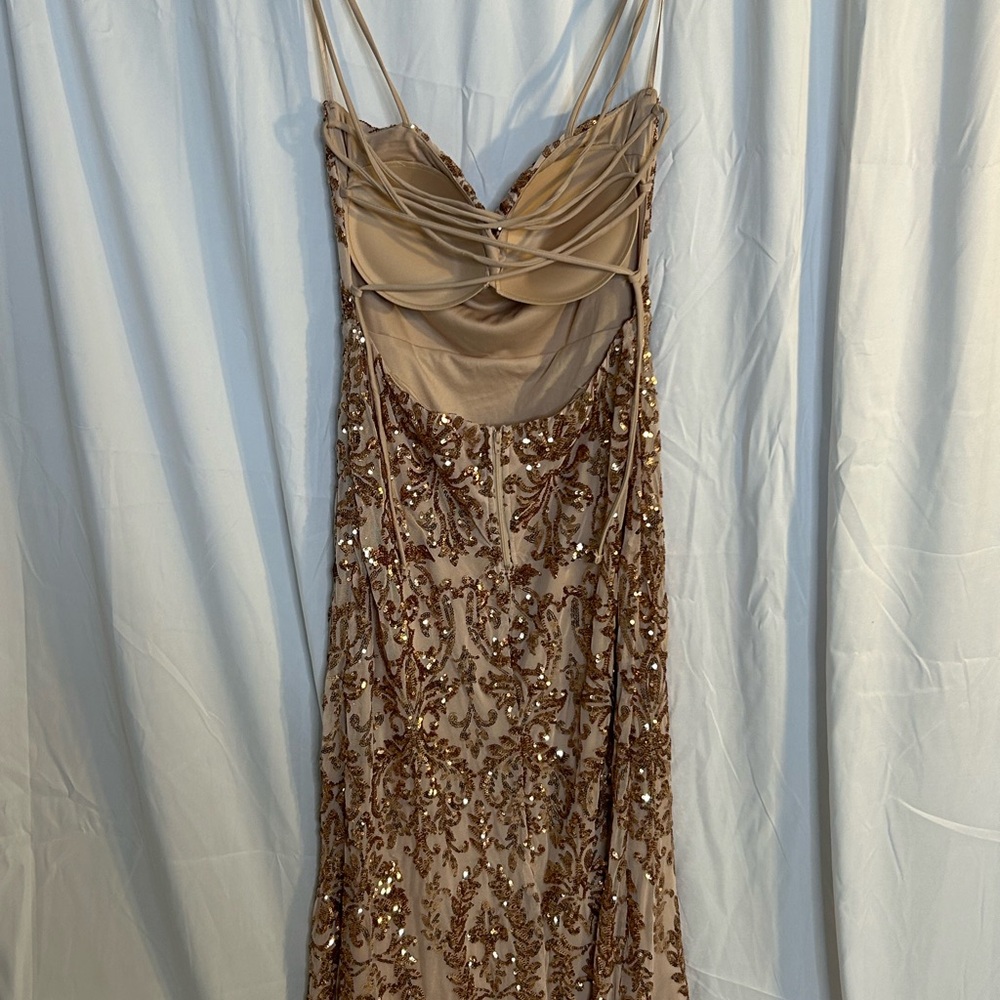 Windsor Tan Sequin Backless Dress